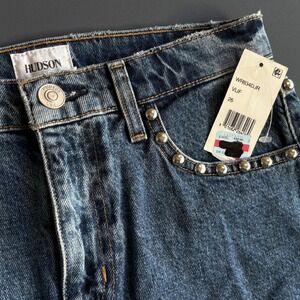 New with tags Hudson "The Viper" Denim Mini Skirt | Size 26 | Frayed Hem Studded